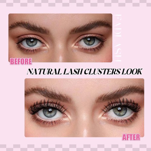 FADLASH Lash Extension Kit Fluffy Lash Clusters 0.07 D Curl Mixed Tray Wispy Eyelash Clusters with Lash Bond and Seal Lash Tweezer Diy Lash Clusters Kit for Beginners at Home(C3-0.07D, 8-16mm Kit)