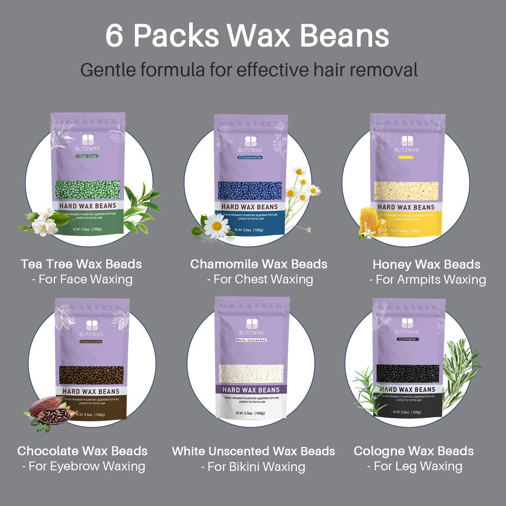 BLITZWAX Waxing Kit for Men, Back Nose Brazilian Hard Wax Warmer Home Use