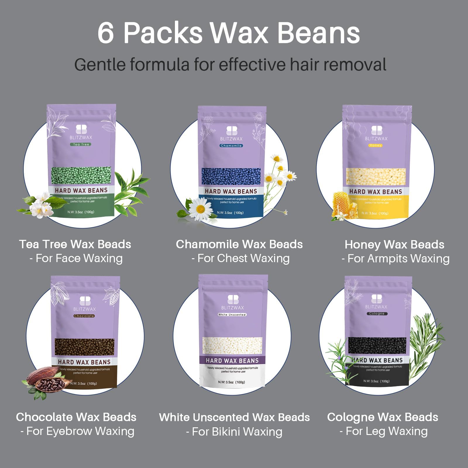 BLITZWAX Waxing Kit for Men, Back Nose Brazilian Hard Wax Warmer Home Use
