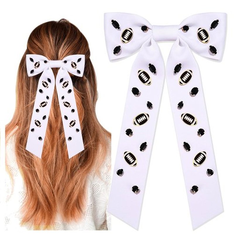 Game Day Football Hair Bows Accessories for Women Jeweled Large Ribbon Bow Clips Red Blue Spirit Day Accessories Game Day Outfits Sports Team Spirit Football Mom Accessories Gifts (Pattern A1)