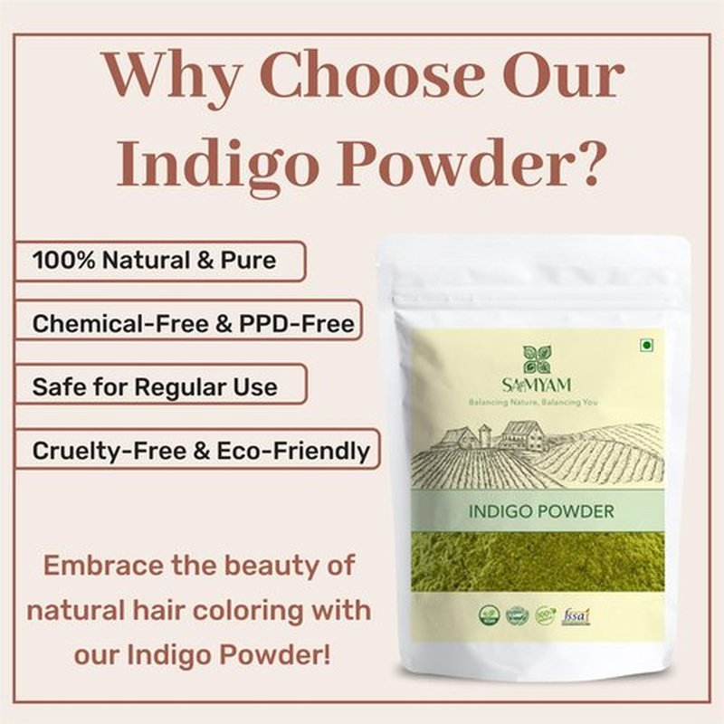 SAMYAM Natural Indigo Powder - 200g (7 oz) | Natural Hair Dye, Chemical and PPD Free