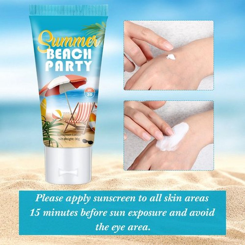 Dansib 72 Pcs Mini Sunscreen Bulk for Summer Party Wedding SPF 30 Water Resistant Sunscreen Lotion Bulk 1oz Travel Size for Thank You Gifts Wedding Party Supplies (Beach)