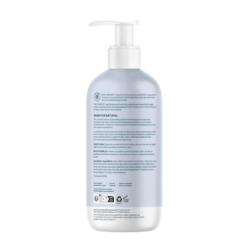 ATTITUDE Body Lotion - Extra Gentle, Unscented Formula for Sensitive Skin | EWG Verified, 16 Fl Oz