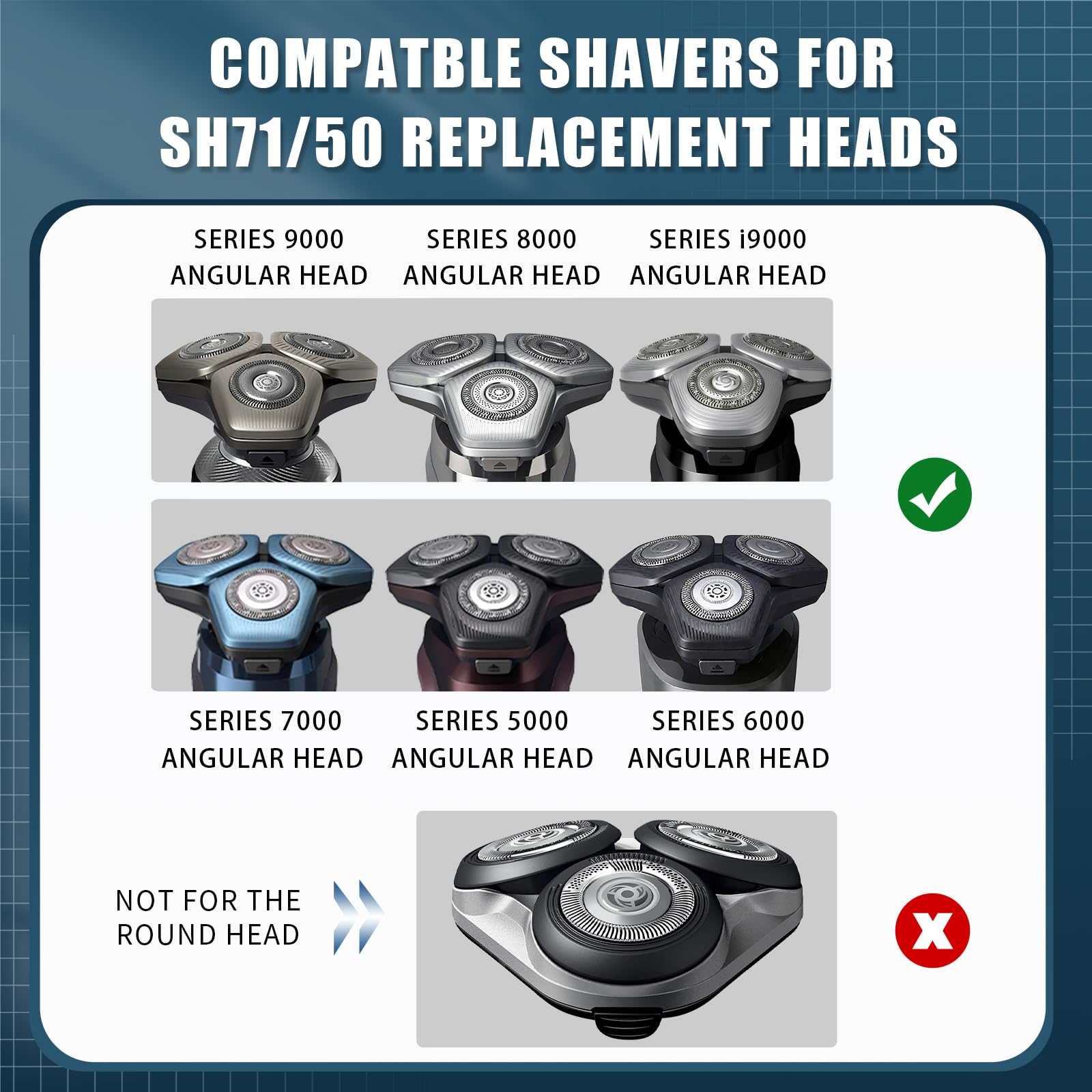 2 Pack SH71/50 Shaving Heads, Compatible with Philips Shavers,Silver