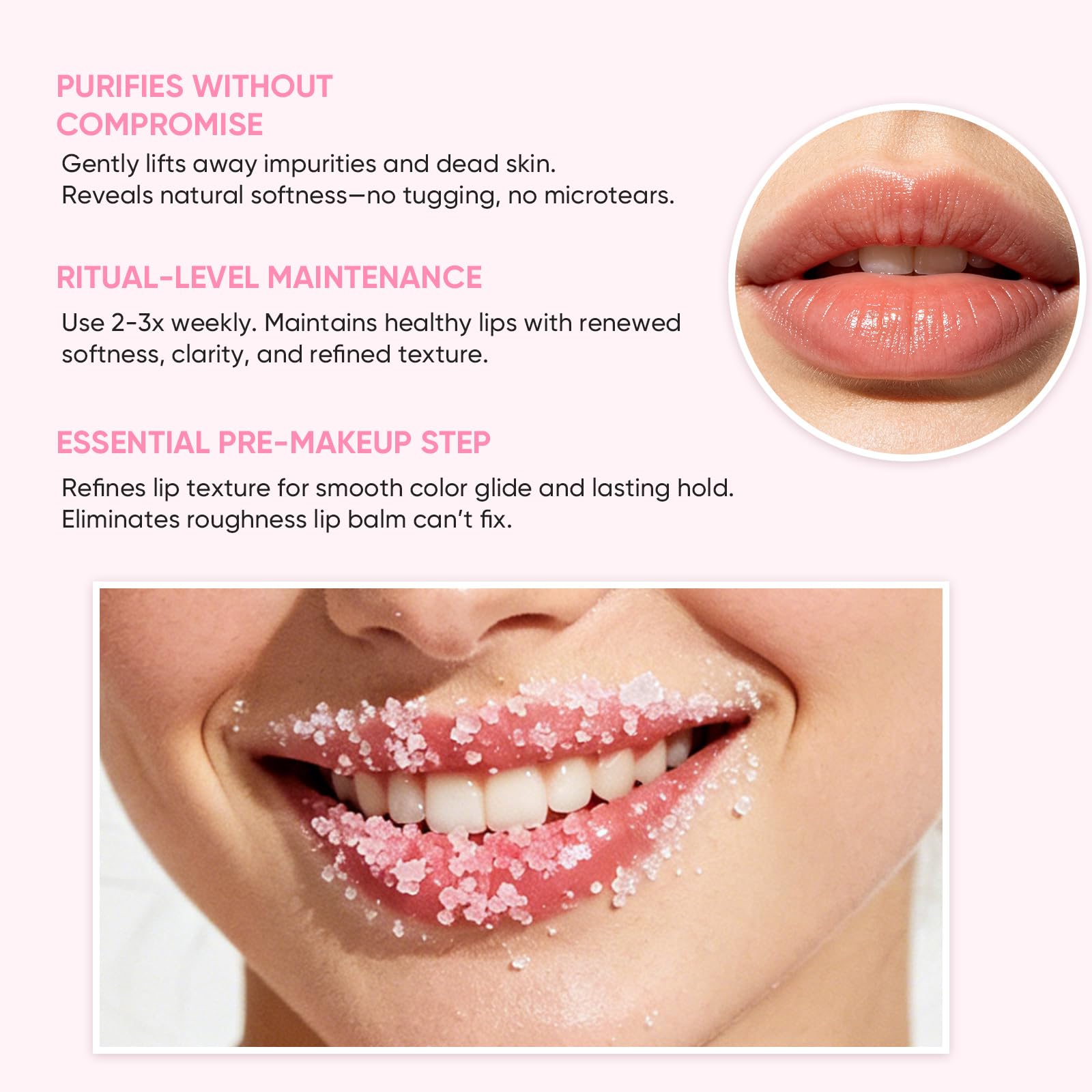 Natural Sea Salt Lip Scrub – Gently Exfoliates & Moisturizes, Removes Dry Flaky Skin for Soft, Smooth, Plump Lips, with Jojoba Oil & Shea Butter