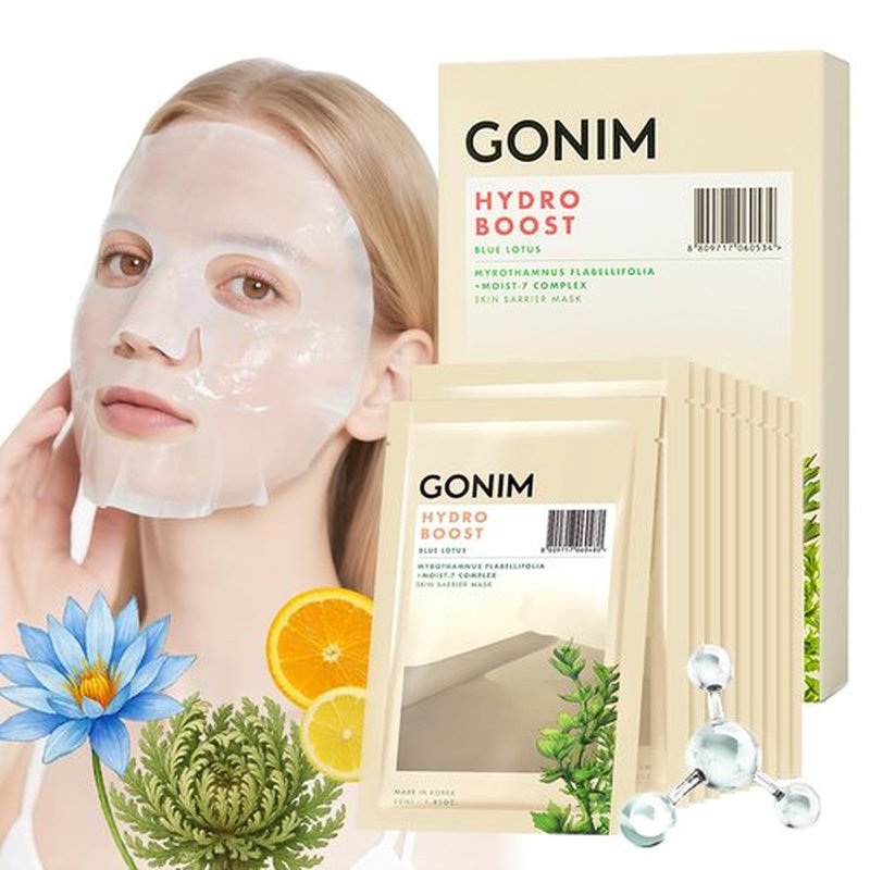 GONIM Korean Face Mask - Hydrating Sheet Masks with Hyaluronic Acid & Collagen | 10 Sheets