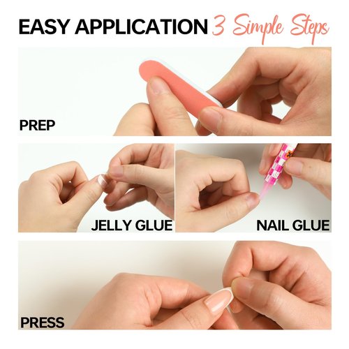 LY LANYOS Press On Nails Short, Short Fake Nails, Square Glue on Nails, Reusable Stick on nails with Nail Glue in 16 Sizes, 32 Pcs, White French