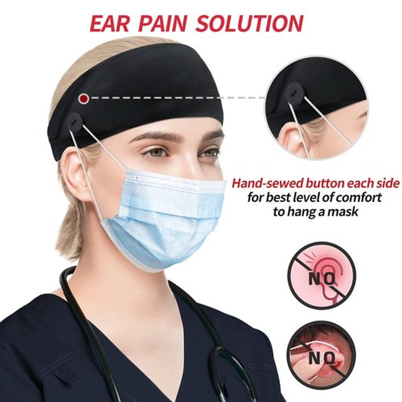 HoogaLife 2pcs Headbands with Buttons, Nurse Gifts for Women Turban Non-Slip Nurse Accessories Nursing Headbands Protect Your Hair and Ears