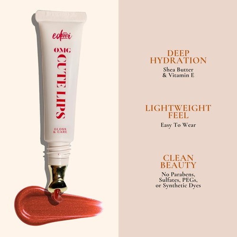 edandi ed&i OMG Cute Lips – Lip Gloss for Women with Shea Butter for Hydration, Light Shimmer, Lip Tinted High Shine Finish, Long Lasting Lip Gloss in Red Vanilla Frosting, Lightweight & Non-sticky
