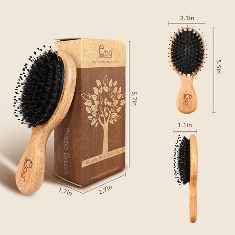 BLACK EGG Hair Brush Mini Boar Bristle Hairbrush for Thick Curly Thin Long Short Wet or Dry Hair Detangle Massage Add Shine
