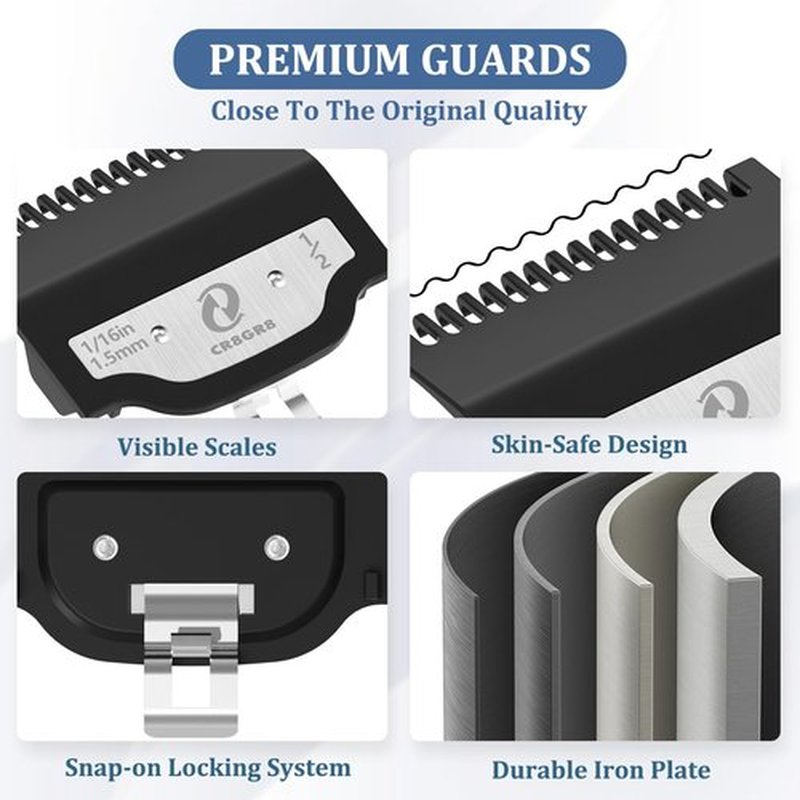 CR8GR8 Clipper Guards Set, Compatible with Wahl Hair Clippers, Guard Number: #1/2, #1, #1 1/2, #2 (Length: 1/16", 1/8", 3/16", 1/4")