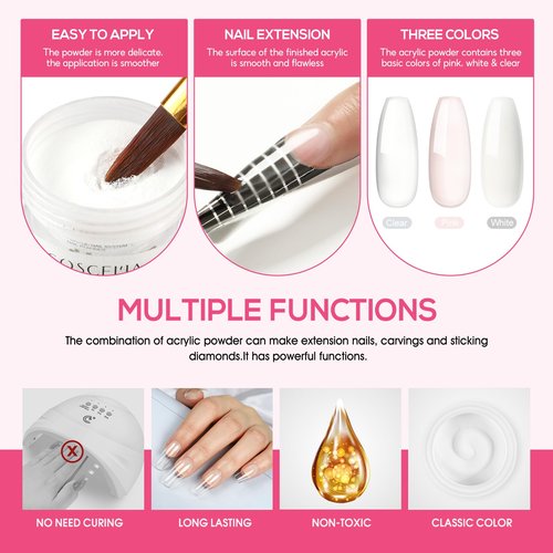 COSCELIA Acrylic Nail Kit with Everything, Professional Acrylic Powder Glitter Decoration Powder Extension Nails Art Kit Rhinestones Manicure