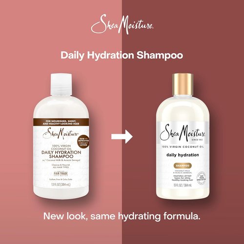 Shea Moisture Daily Hydration Shampoo - Virgin Coconut Oil for All Hair Types | Sulfate-Free, 13 oz