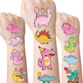 Three Rex Dinosaur Temporary Tattoos - 6 Sheets 180 Pcs Pink 3rd Birthday Decorations Cute Cartoon T-rex Tattoo Stickers for Dino Party Favors Decor Supplies