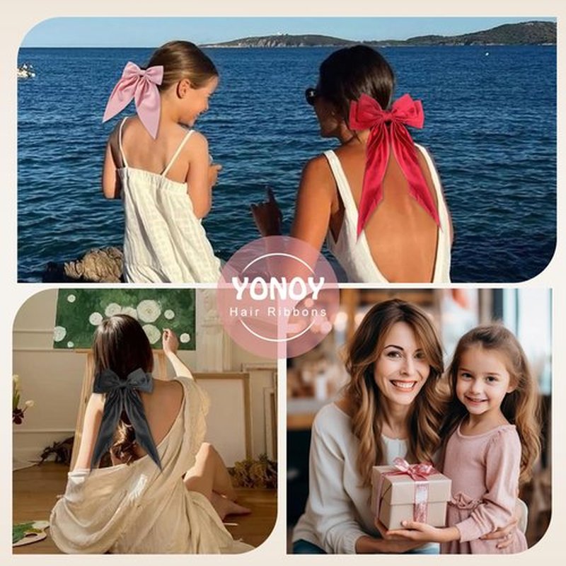 Adorn Yourself with 6Pcs Hair Bows for Women - Stunning Silky Satin Hair Bows and Cute Bow Clips for Girls, Must-Have Hair Accessories Gifts