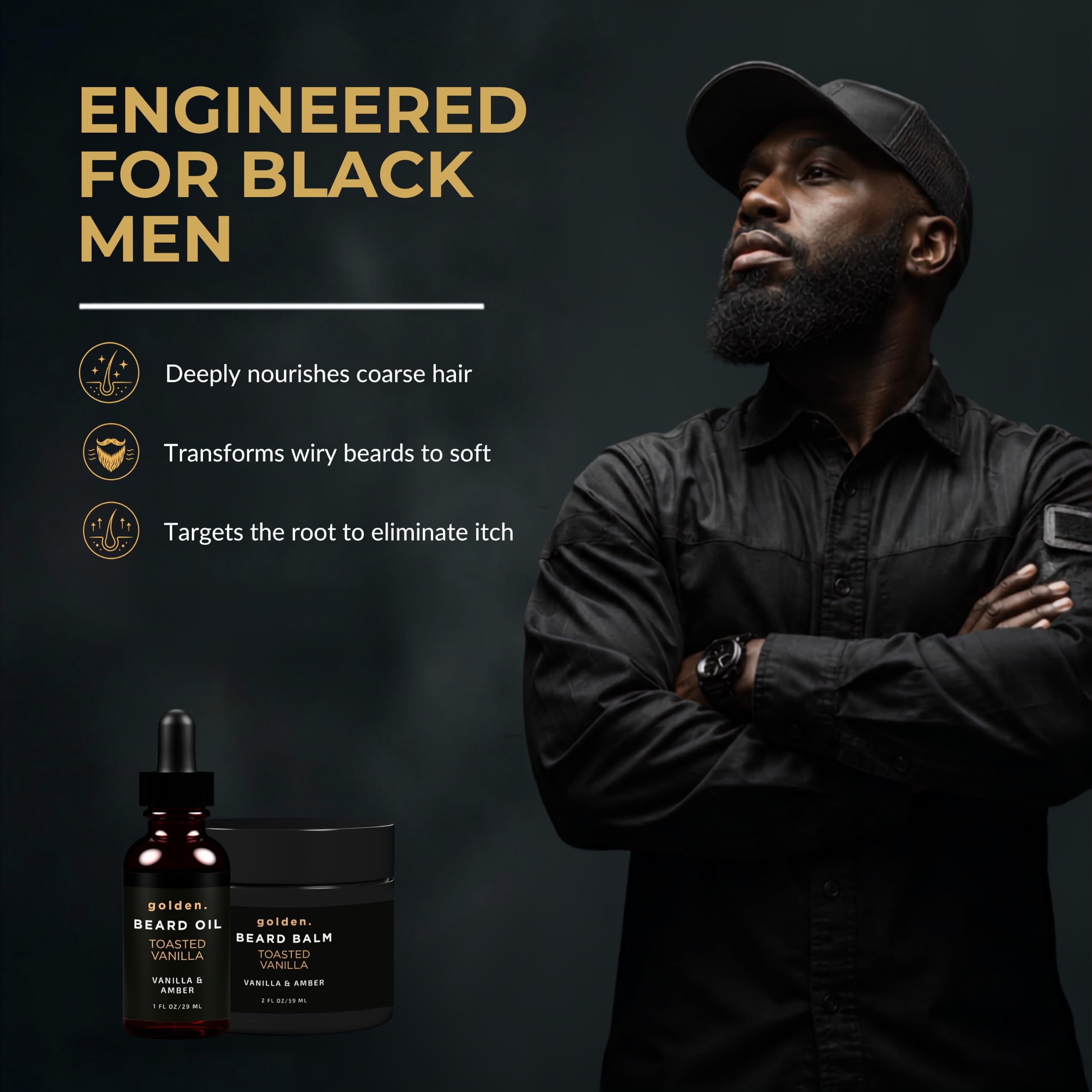 Golden Grooming Beard Balm - Tames Flyaways & Promotes Thicker Growth - Natural Styling Wax with Shea & Mango Butter - Relieves Beard Itch & Dandruff - Toasted Vanilla, 2oz