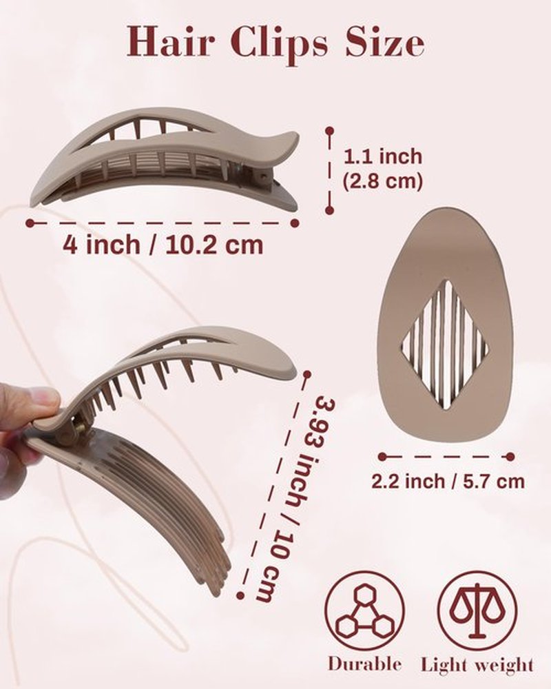 6 Pcs Flat Hair Claw Clips,4.1"Nonslip Large Round Lay Hair Clips for Women,Strong Hold French Clips for Thick Thin Hair Yoga Driving