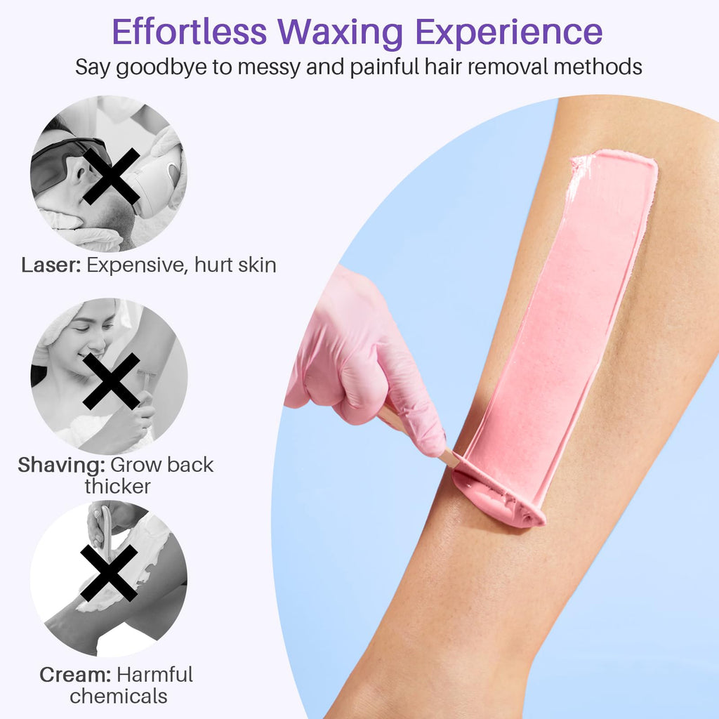 BLITZWAX Rose Wax Beads for Hair Removal 1.3lb Hard Wax Beans for Sensitive Skin, with 10 Wooden Sticks for Bikini, Face and Brazilian, Suitable for Women Men at Home Salon