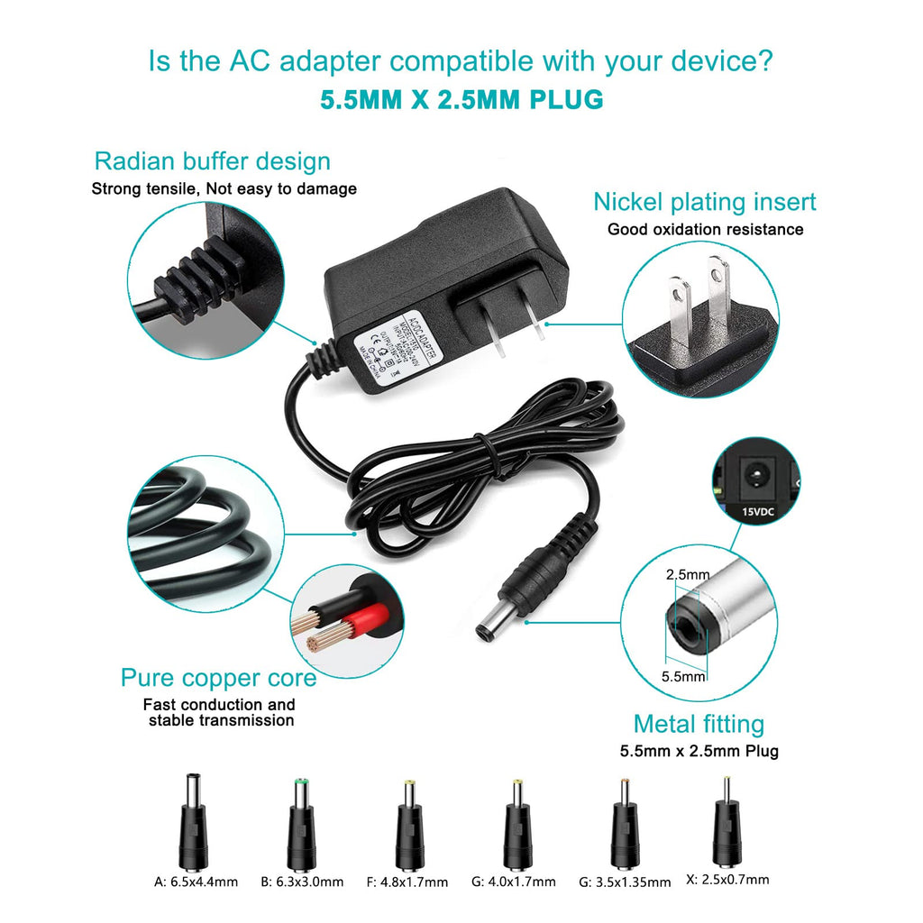 DC 15V 1A Adapter Charger Charging Cable Cord for Peak 450A 500A 600A 800A 1000A Auto Battery Booster Jump Starter, Compatible Beatit,Tacklife,Gooloo & More Portable Car Jump Starter