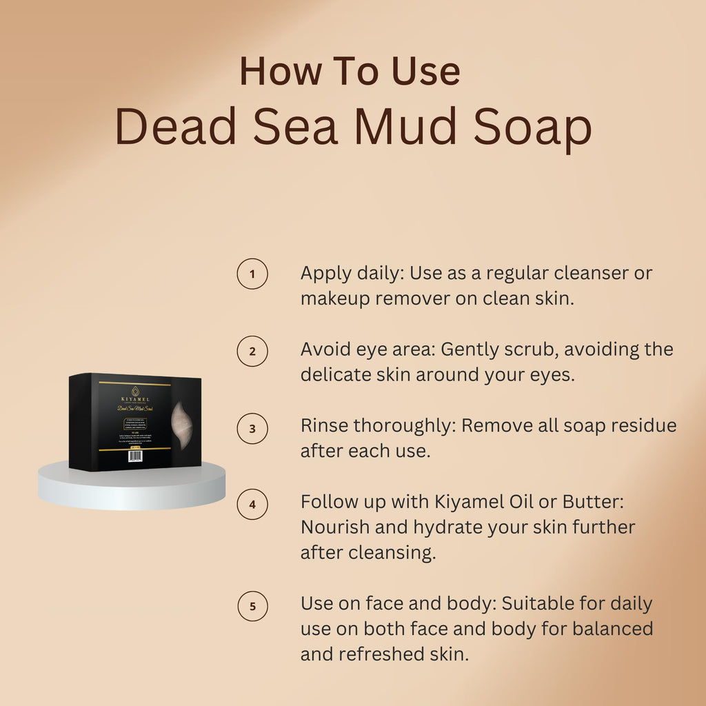KIYAMEL Dead Sea Salt Body Scrub Soap Bar Mineral Mud Soap Deep Exfoliating for Dry Skin Eczema & Psoriasis with Natural Essential Oils Moisturizing Hydration Face and Body Support