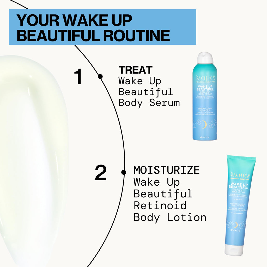 Pacifica Wake Up Beautiful Body Lotion & Serum Set of 2 – Overnight Body Treatment w/Granactive Retinoid, Mushroom & Melatonin, Hydrating Moisturizer Duo for Plumper Skin, Vegan & Cruelty-Free Clean