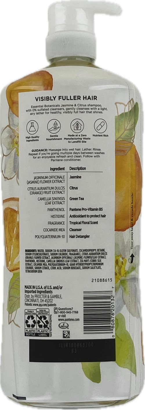 Pantene Essential Botanicals Jasmine & Citrus Shampoo, 38.2 Fluid Ounce