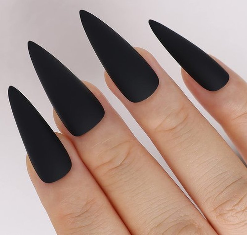 Kikmoya Matte Pure Black Extra Long Stiletto Press on Nails, 24pcs Fake False Nails, Artificial Stick on Manicure for Women