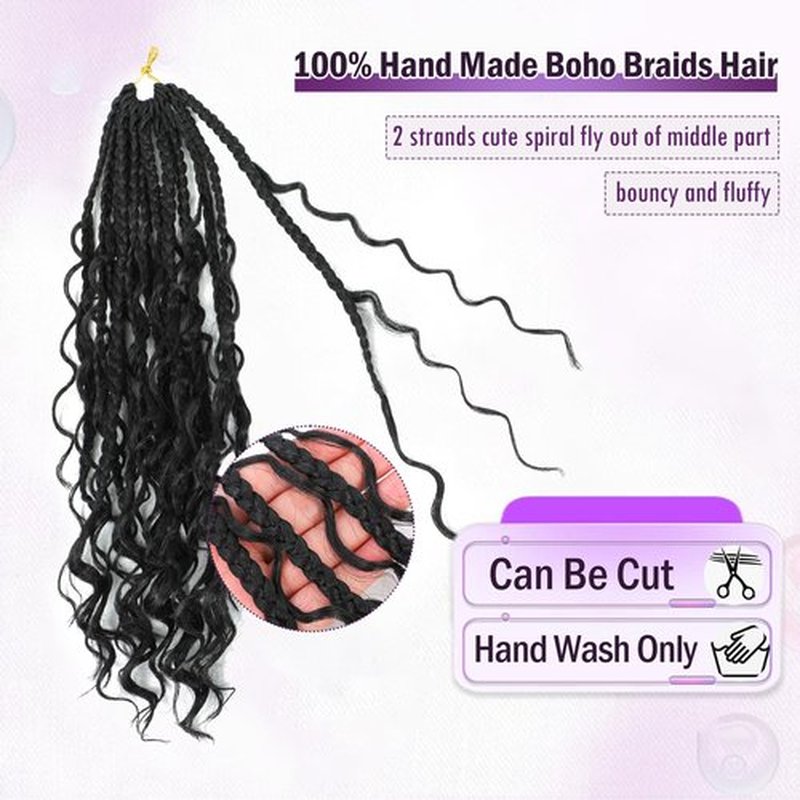 Goddess Box Braids Crochet Hair For Black Women-12 Inch 8 pack Pre Looped Boho Crochet Braids Short Prelooped Bohemian Boho Box Crochet Hair With Curly Ends（12in,#1b）
