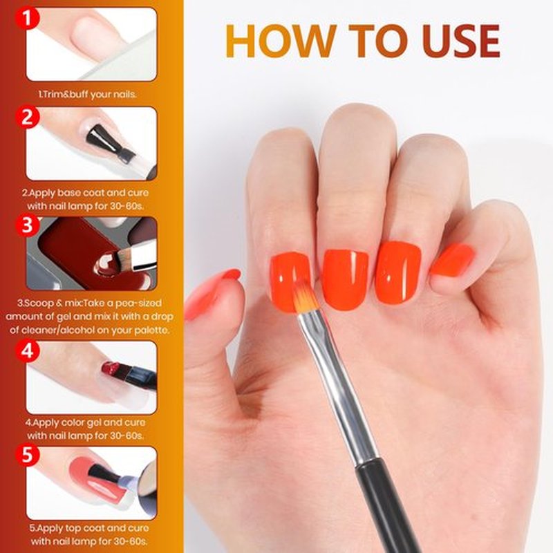 ABAC Fall & Winter Solid Gel Nail Polish Set,Ombre Gel Nail Polish,Pat Paint Nail Art-Nude Orange Yellow Green Glitter Colors w/Pro Brush No-Spill,Hema-Free Gifts for Girls Glowing Attraction