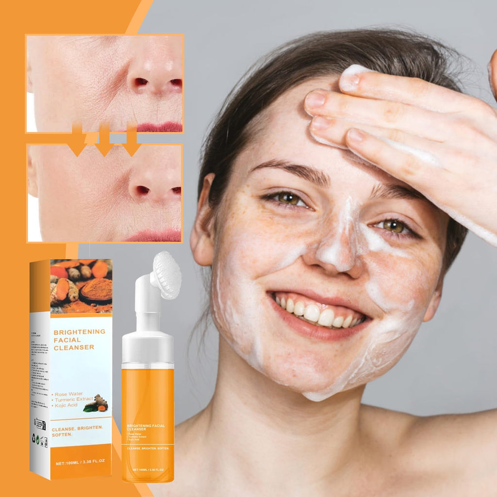 DENESTUP Turmeric Face Wash, Turmeric Wash and Care Turmeric Facial Cleanser, Gentle Cleansing Moisturizing Skincare Set for Face Soap Bar | Mousse Cleanser | Essential Oil /3 Piece Set