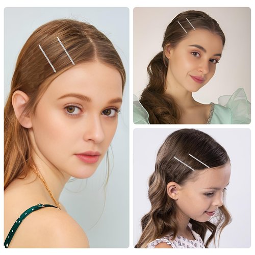 Amariver 24 Pcs Silver Rhinestone Bobby Pins for Women Girls Hair Clips with Crystal Rhinestones, Sparkly Hairpins for Hair Accessories