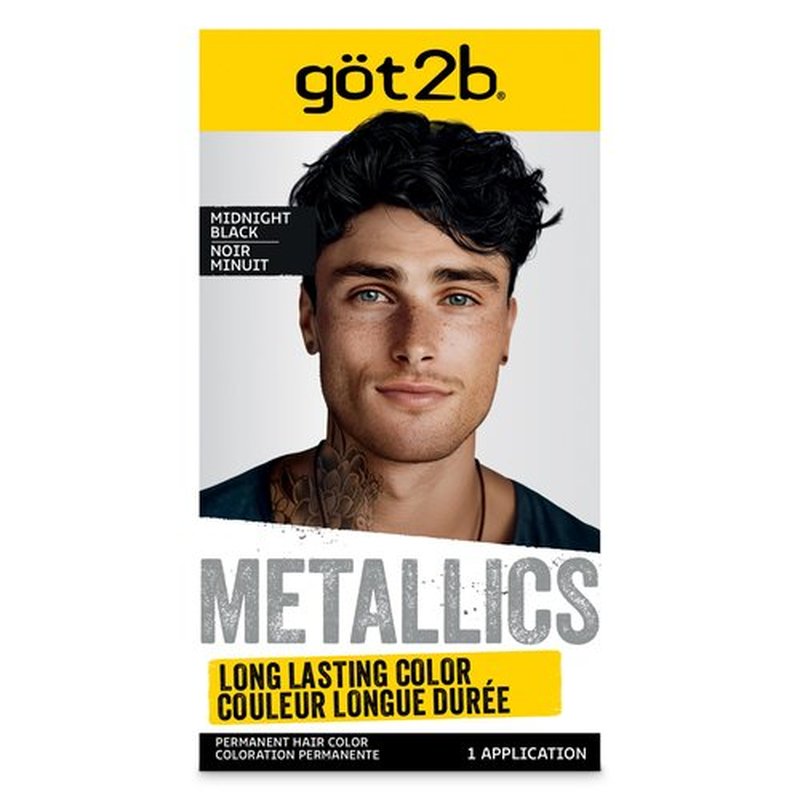 got2b Metallics Permanent Hair Dye, Midnight Black, Hair Color for Women & Men, Formulated with Metallic-Shine Booster for Cool, Shimmering Tones, Lasts Up to 30 Washes, 1 Kit