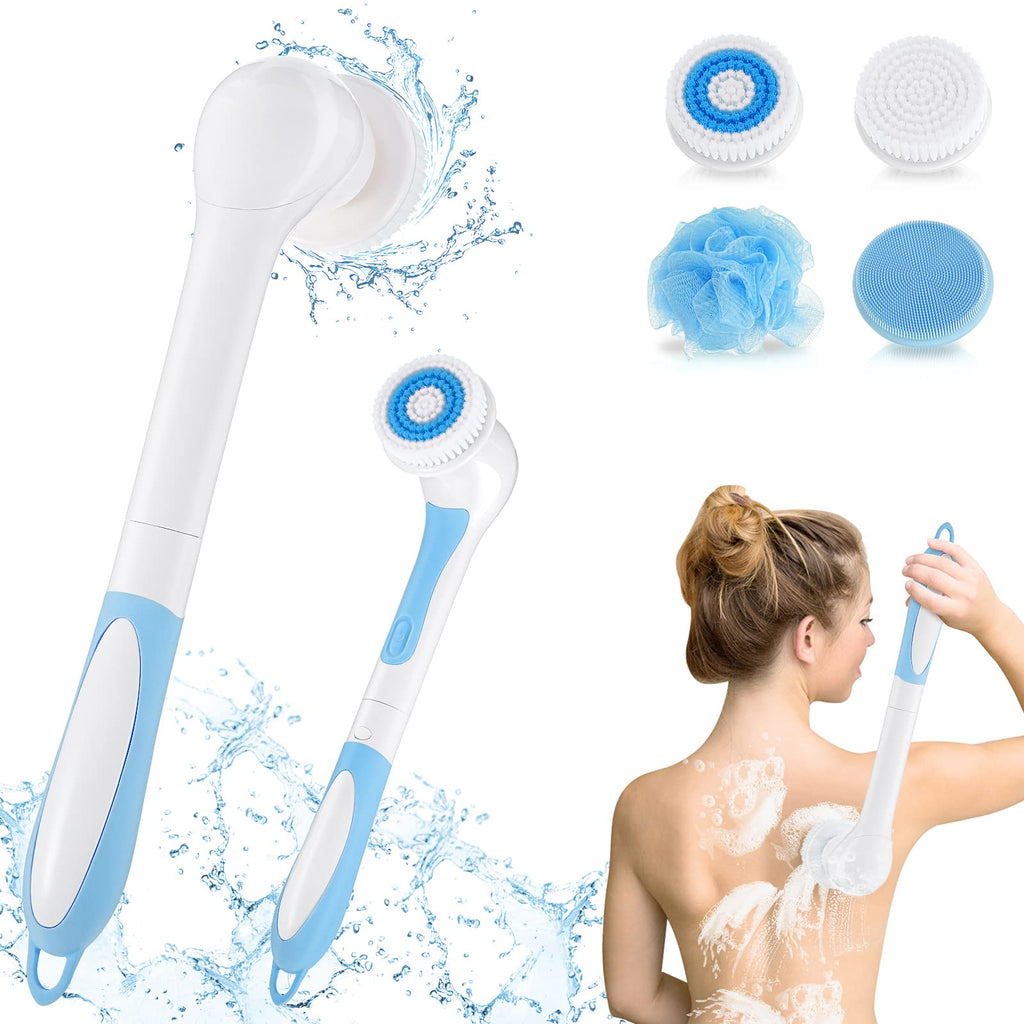 Electric Body Brush for Exfoliating and Massage, Color You Electric Bath Brush Body Scrubber Shower Brush with Long Handle, Soft Silicone Spinning Skin Brush with 4 Spin Brush Heads for Man and Women