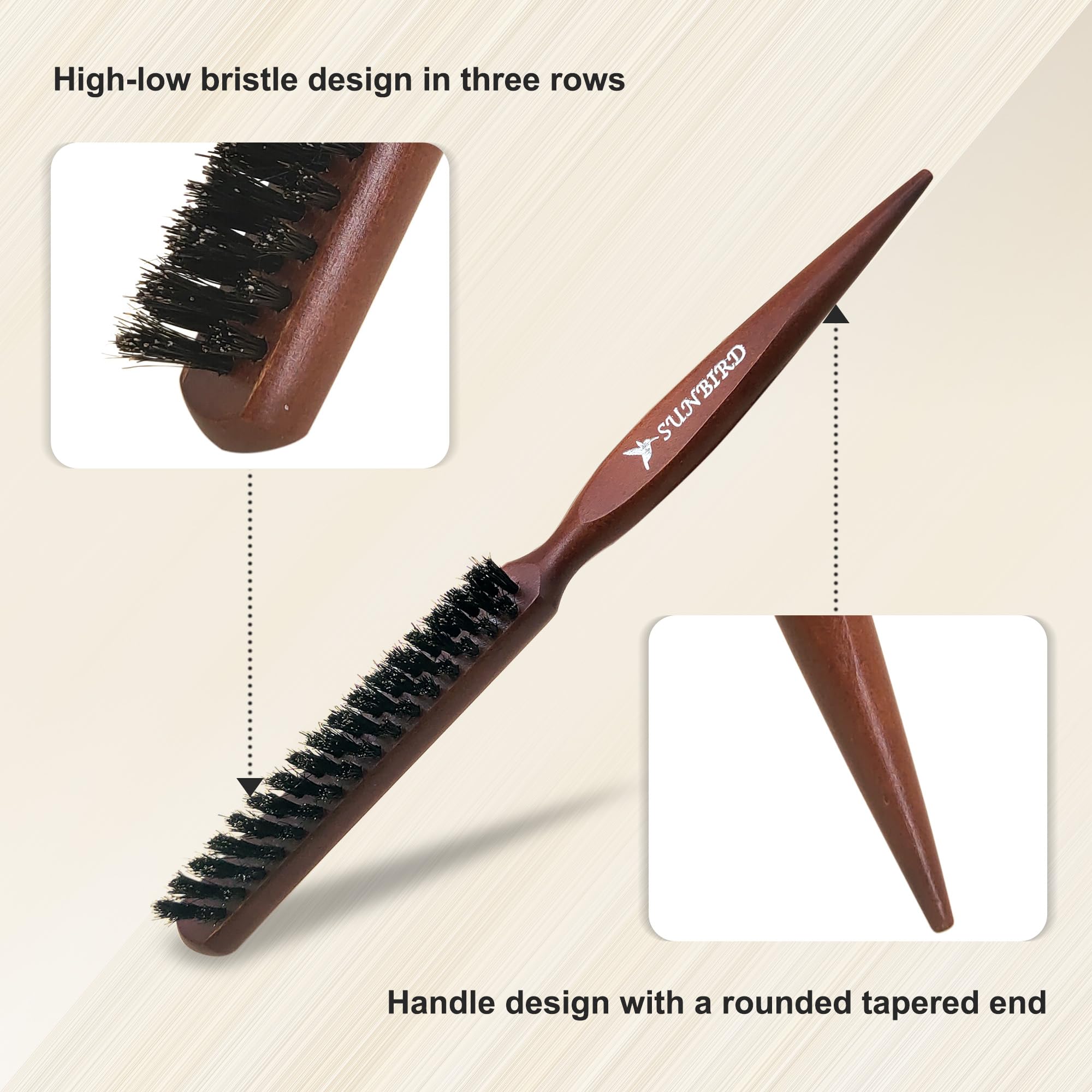 SUNBIRD Teasing Hair Brush, 100% Natural Boar Bristle, Women Fine Thin Hair