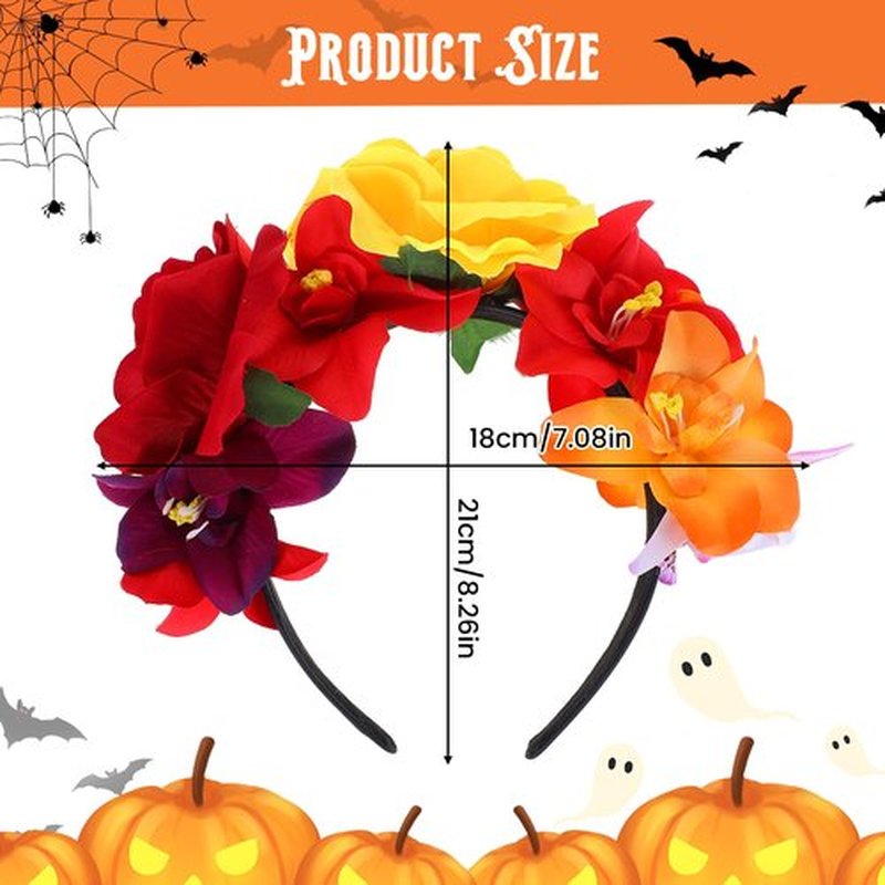 Amabro Halloween Headbands, Floral Day of the Dead Headband Mexican Flower Rose Crown Headpiece Halloween Cosplay Party Headdress Costume Hair Wreath Decorations for Women Men