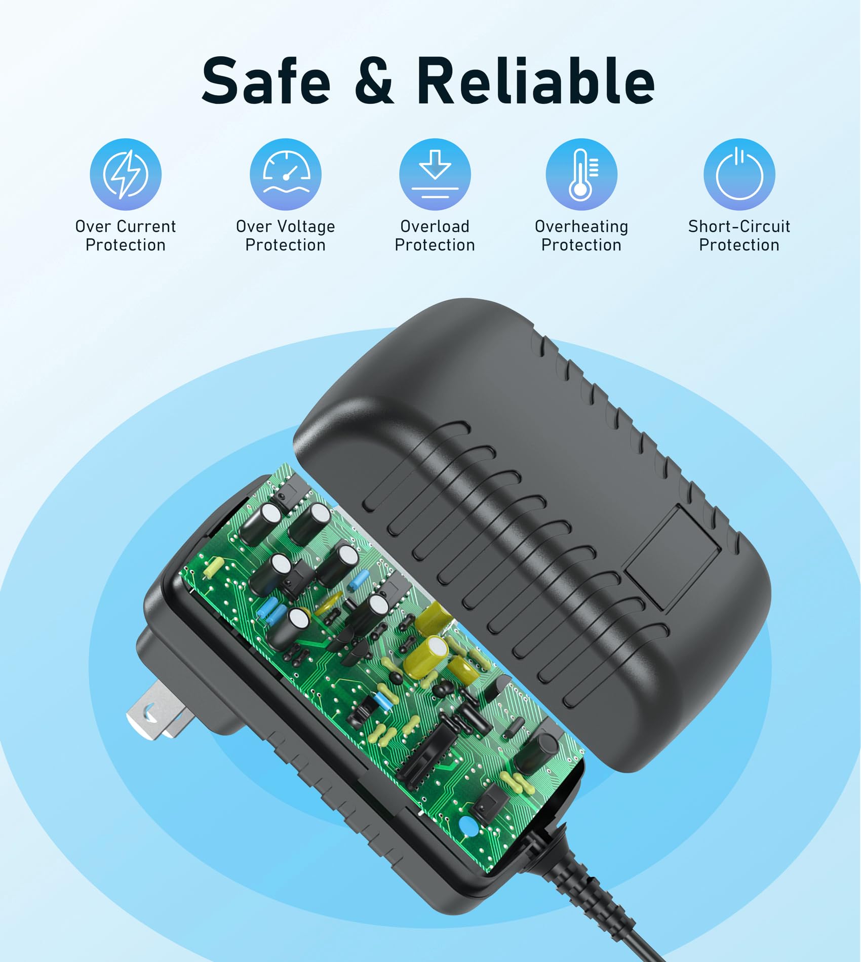 8.4V 1A Power Adapter Li-ion Battery Charger with LED Indicator 2.1x5.5mm Interface Suitable for 7.2V 7.4V 8.4V 2-String Lithium Battery Pack with 10 Interchangeable DC Plug