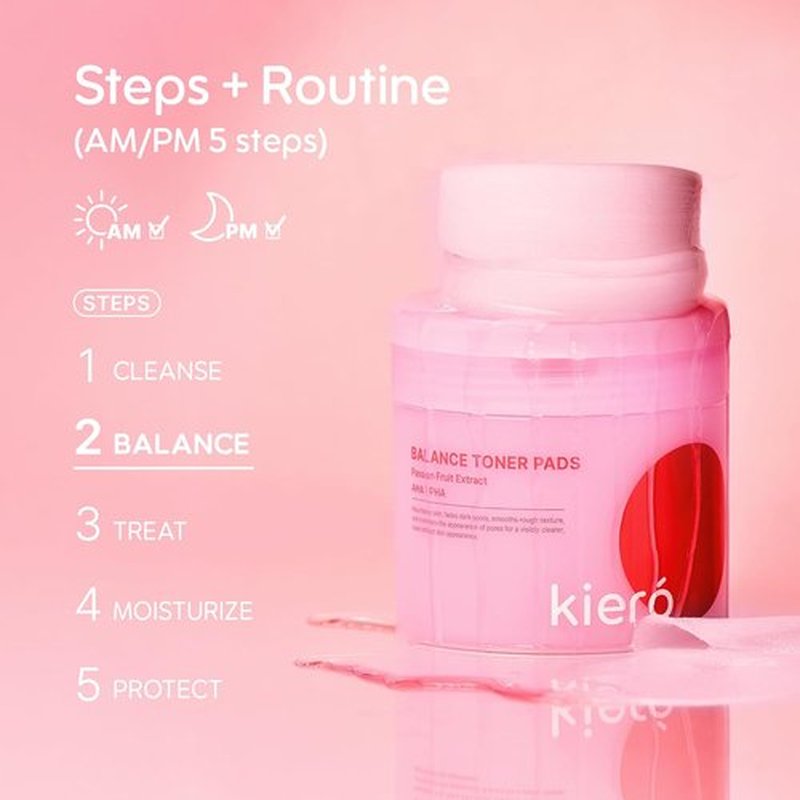 Kiero Balance Toner Pads - Hydrating Exfoliating Facial Toner with AHA & PHA - 60 Vegan Cotton Rounds (6.26 fl oz)