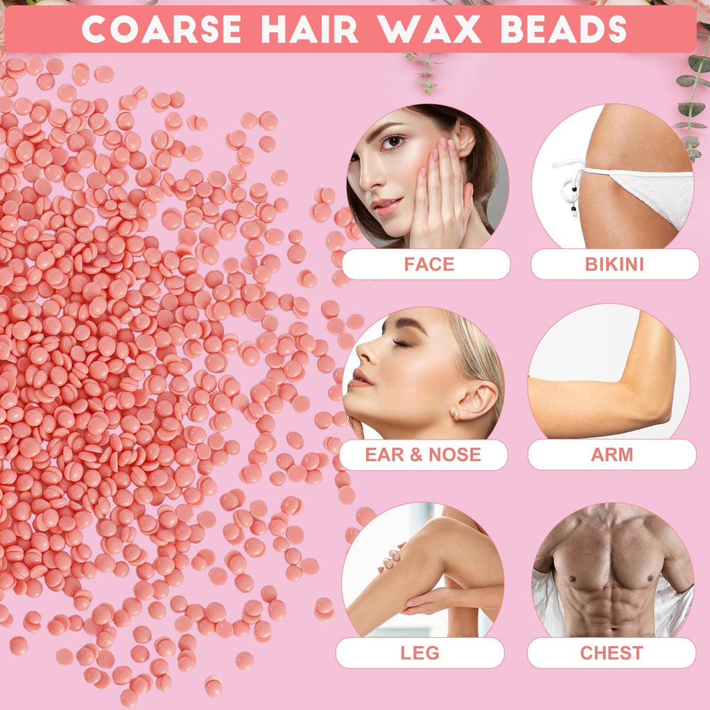 2.5lb Bulk Hard Wax Beads, Stripless Wax Bead for Sensitive Skin Bikini, Body, Face, Legs, Coarse Hair Removal, Professional Brazilian Waxing Bead, At-Home Salon Wax Refill, 20 Wooden Sticks, Pink