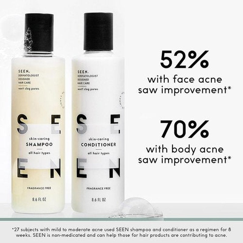 SEEN Travel Trio | Fragrance-Free Hair Care Set - Non-Comedogenic Shampoo, Conditioner & Cream - Dermatologist-Developed, Reduces Frizz, Heat Protectant