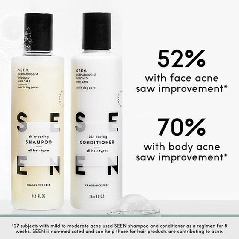 SEEN Travel Trio, Fragrance Free - Non-Comedogenic Blow-Out Hair Cream, Shampoo & Conditioner Set - Dermatologist-Developed- Reduces Frizz- Heat Protectant- Safe for Sensitive & Acne-Prone Skin