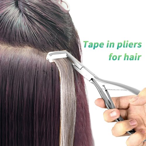 Tape in Hair Extension Tools Kit, Professional Flat Surface Stainless Steel Tape in Hair Extensions Sealing Clamp Plier,Tape Remover Scraper Tool,Hair Clips, Hair Extensions Styling Tools(Silvery Set)