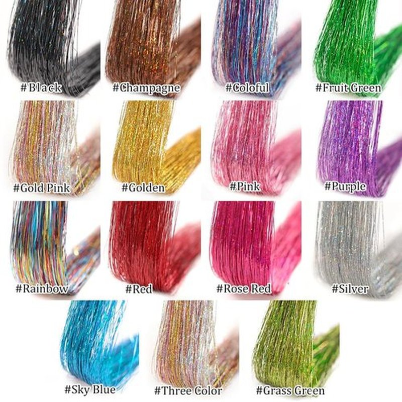 Pink Hair Tinsel 12Pcs 20.5 Inch Clip in Tinsel Hair Extensions Heat Resistant Fairy Hair Tinsel Kit Glitter Hair Extensions Accessories for Christmas Halloween Cosplay (Pink)