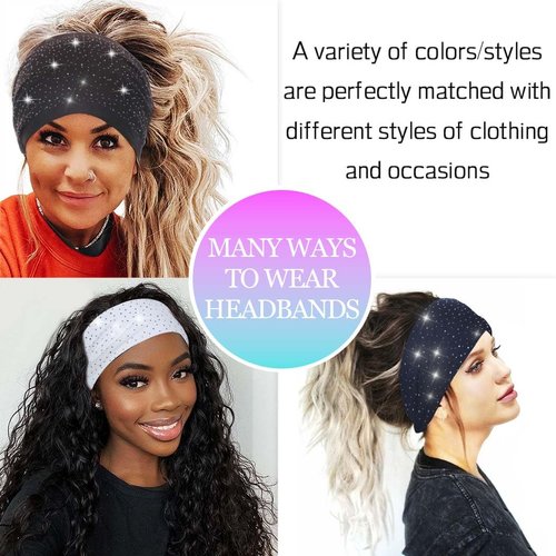 CAKURE Wide Rhinestone Headbands Sparkly African Head Wraps Bling Head Scarf Motorcycle Hair accessories Women (Pack of 3)