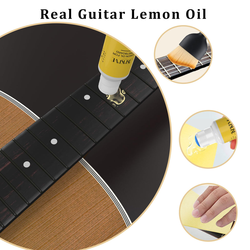KTKTVE Guitar Cleaning Kit – 8-Pack Complete Care Set with Innovative Sponge Applicator | Guitar Cleaner, Lemon Oil(fretboard oil), Polish Wax, String Cleaner, Winder, Brush & Microfiber Cloth