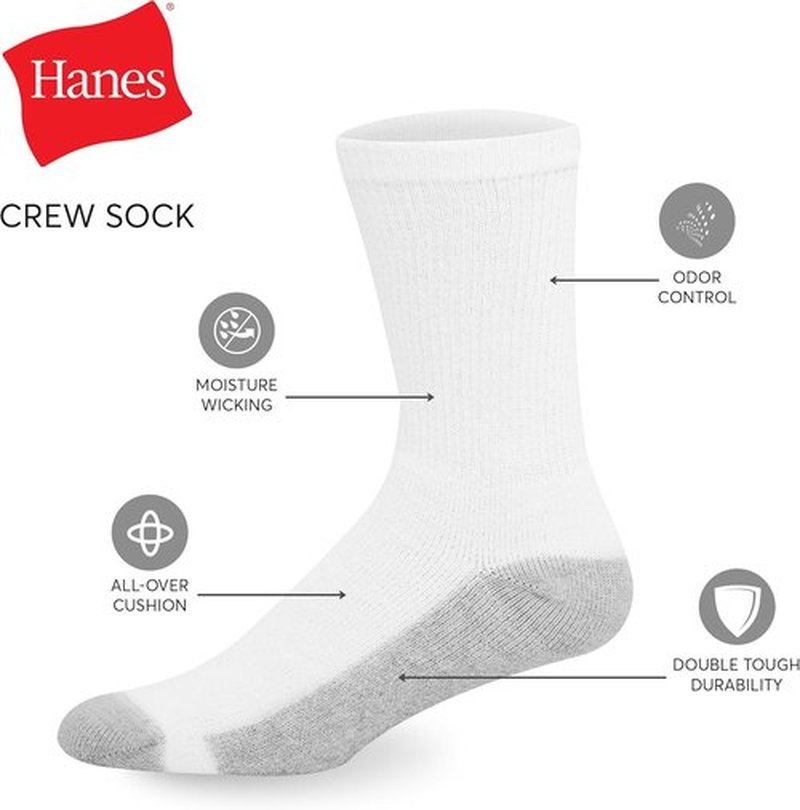 Hanes Men's Double Tough Socks - Moisture-Wicking Crew & Ankle Socks | Black & White Multi-Pack