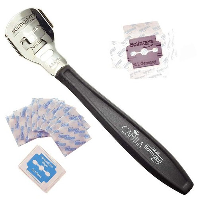 Camila Solingen CS22 5 1/2" Corn Plane Foot Callus Remover, Hard Skin Heel Shaver Pedicure Cutter Kit for Feet and 10 Spare Blades, Pedicure Tools for Healthy Foot Care Made in Solingen Germany