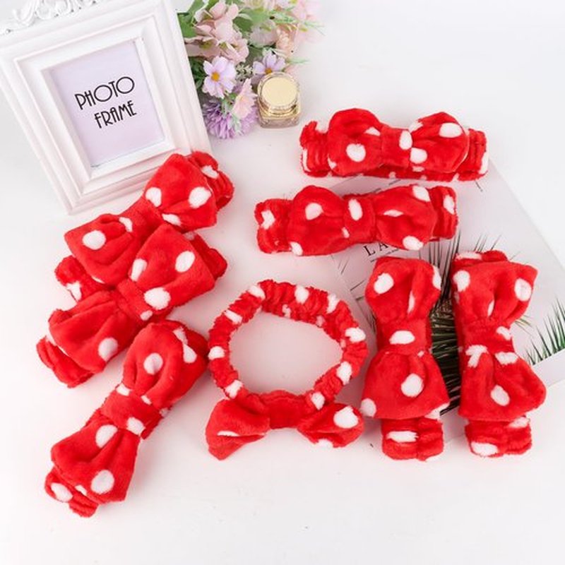 Casoty 8 Pcs Red Spa Headbands, Microfiber Headband, Soft Coral Fleece Headbands for Makeup, Bow Hair Band for Face Washing Shower Skin Care Yoga