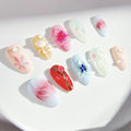 Press on Nails Handmade Almond Medium 3D Flower Design Reusable Fake Nail for Women's 10pcs (Mermaid Summer, L)