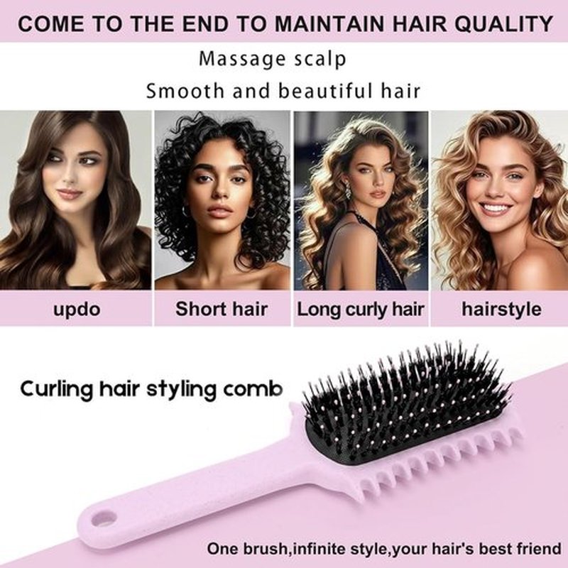 Skiennix Curly Hair Brush - Volume Curl Defining Tool for Easy Detangling & Styling | Pink