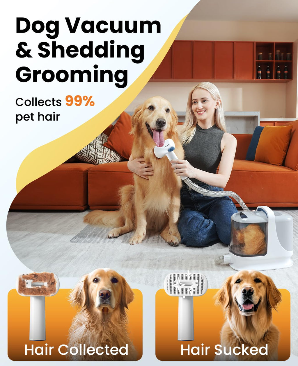 oneisall Dog Grooming Vacuum, 13000Pa Extra Large 3L Dust Cup Pet Vacuum with Clipper Nail Grinder & Shedding Brush, 7 in 1 Dog Grooming Kits, Low Noise, 3X Capacity & 3 Suction Levels, BM3